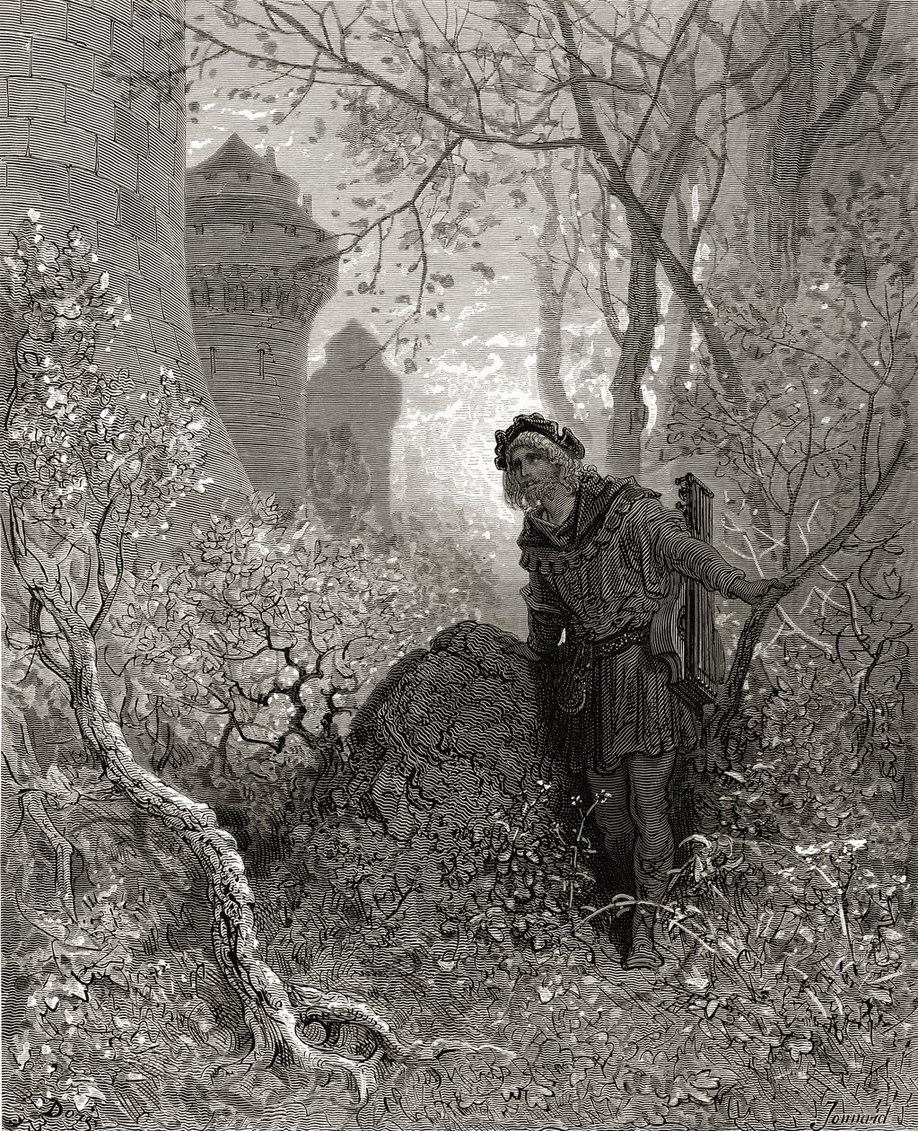 Blondel slyší hlas Richarda (1157-99) Lví srdce, ilustrace z "Bibliotheque des Croisades" od J-F. Michaud, 1877 od Gustave Dore