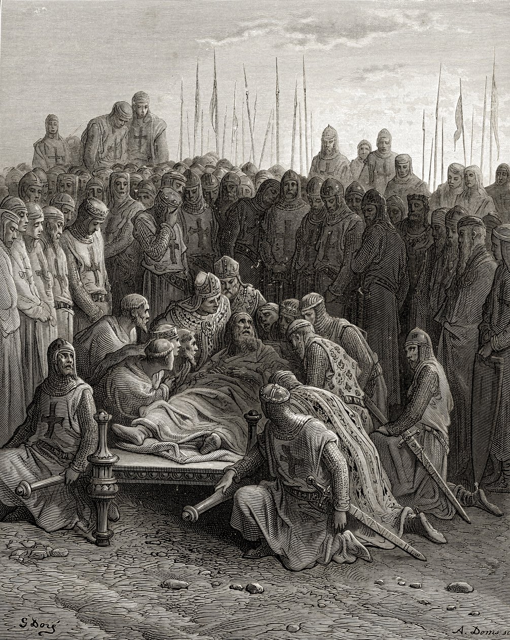 Smrt Balduina I. (1171-1205), latinského krále Jeruzaléma, ilustrace z 