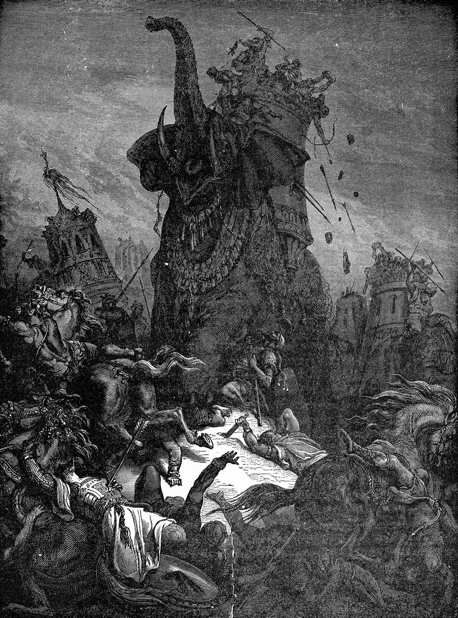 Eleazar zabitý slonem, 1888 od Gustave Dore