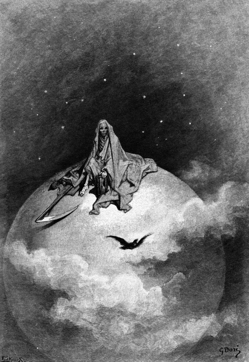 Ilustrace z knihy Edgara Allana Poea „The Raven“, 1882 od Gustave Dore