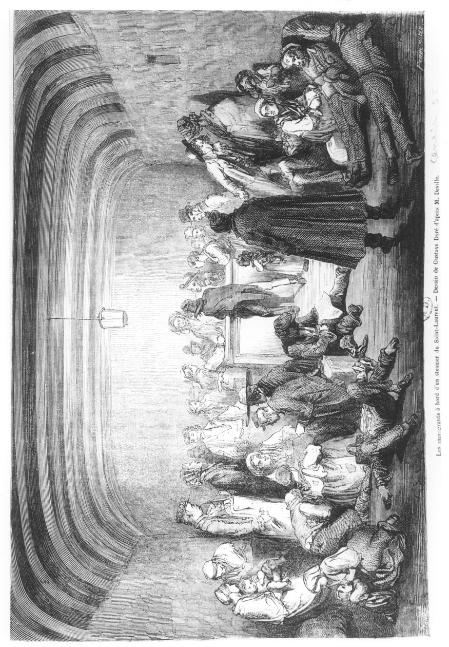 Imigranti na palubě parníku na řece Saint-Laurent, Kanada, 19. stol. od Gustave Dore