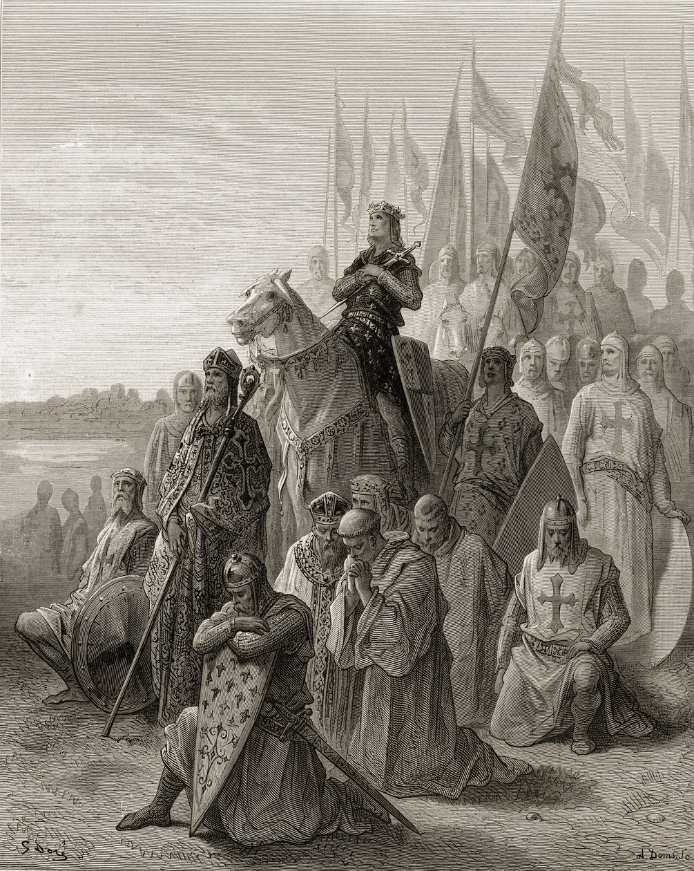Král Ludvík IX. (1217-70) před Damiettou, ilustrace z 