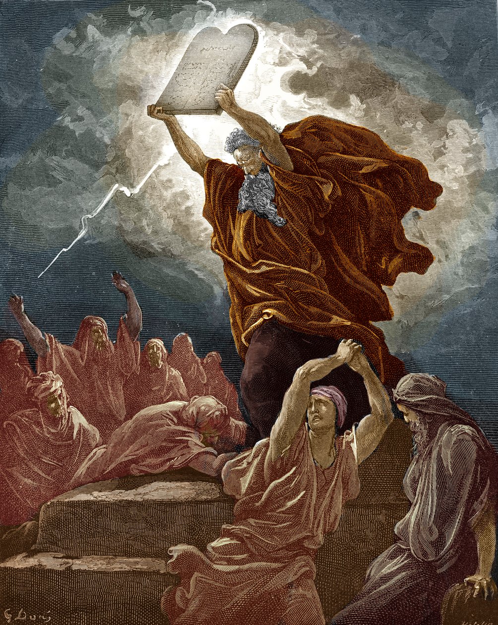 Mojžíš láme desky zákona od Doré - Bible od Gustave Dore