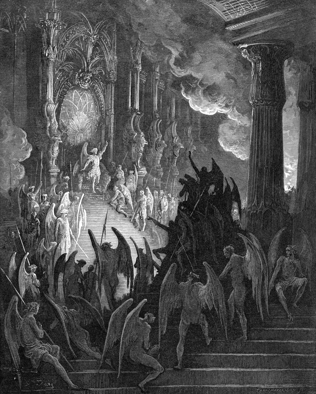Ztracený ráj: Satan v radě, rytina Gustava Doré od Gustave Dore
