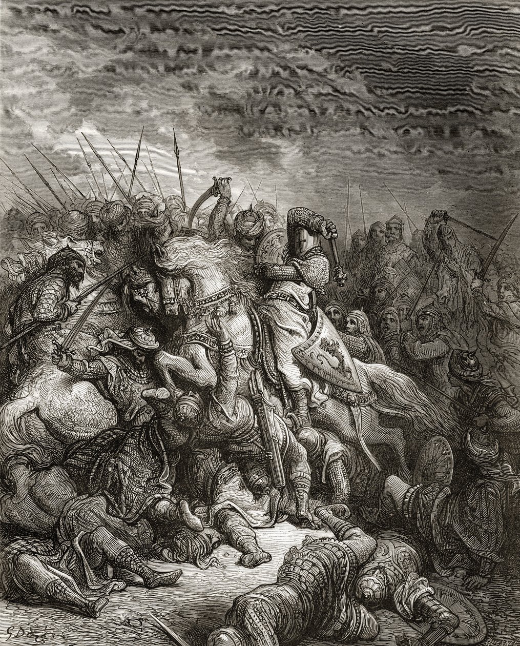 Richard I. (1157-99) Lví srdce v bitvě u Arsufu v roce 1191, ilustrace z 