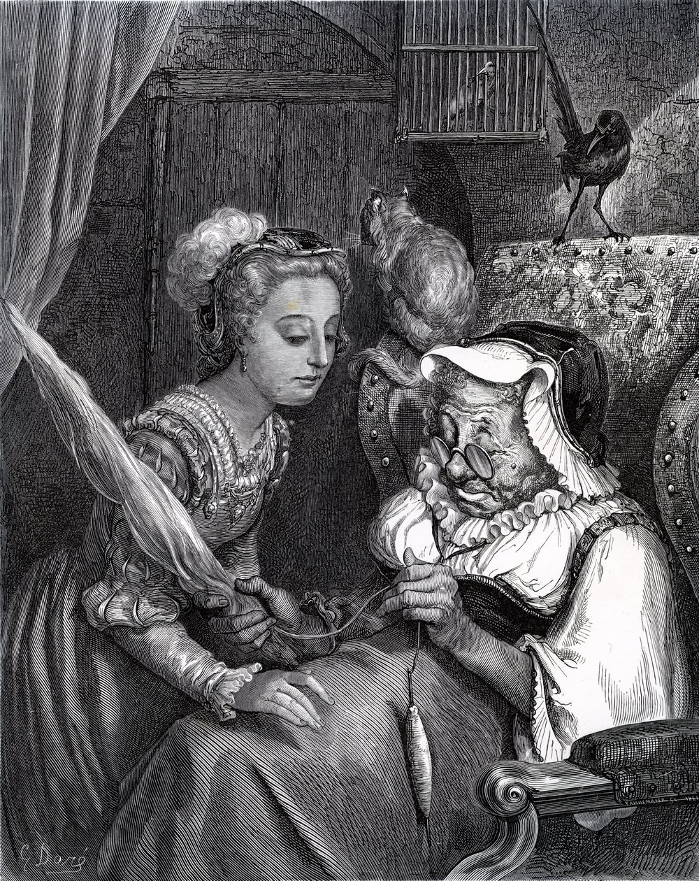 Šípková Růženka: Princezna a víla Spite ve věži. od Gustave Dore