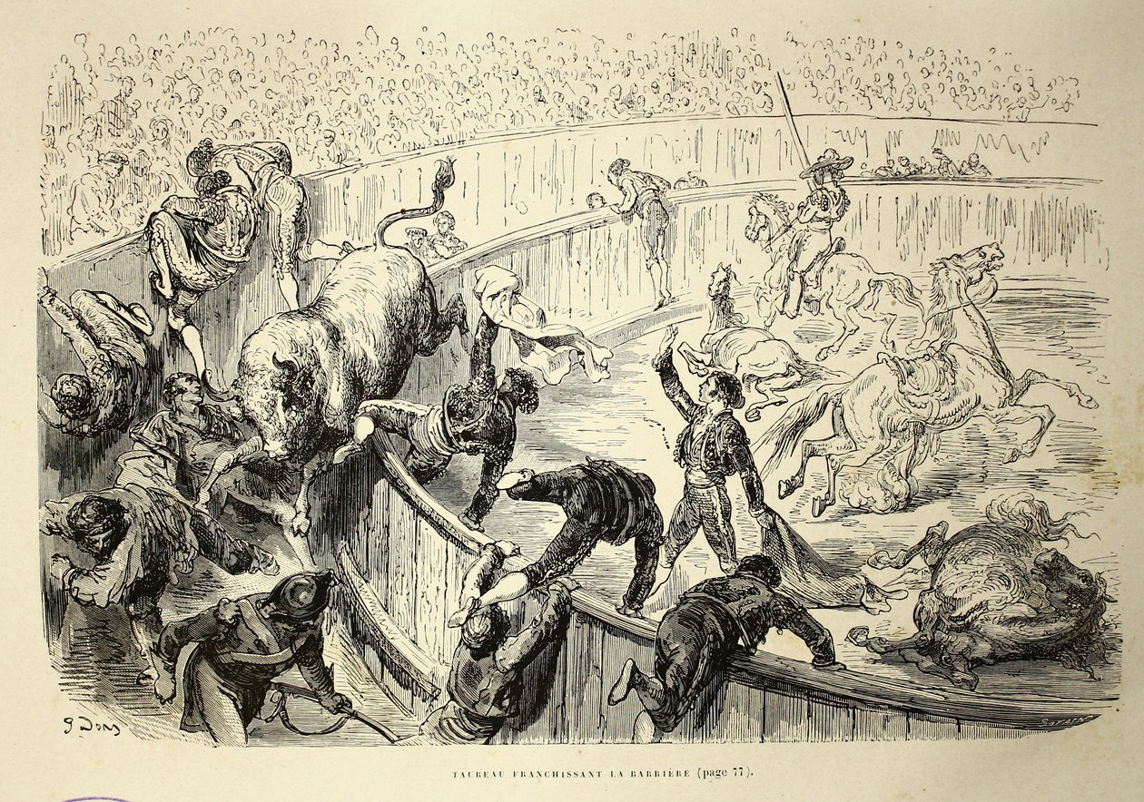 Býk překračující bariéru od Gustave Dore