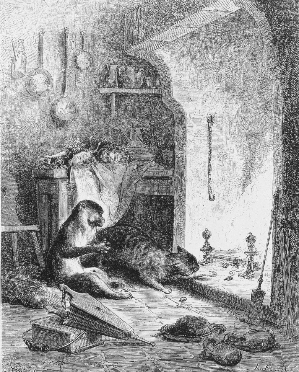 Opice a kočka, 1868 od Gustave Dore