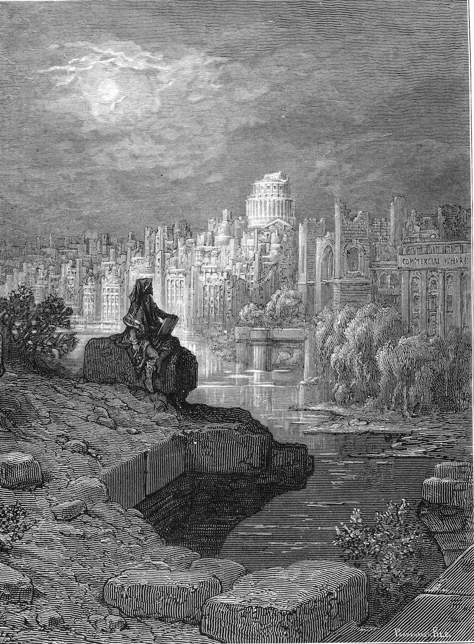 Ilustrace „Novozélanďan“ z „Londýna: pouť“ od Blancharda Jerrolda, 1872 od Gustave Dore