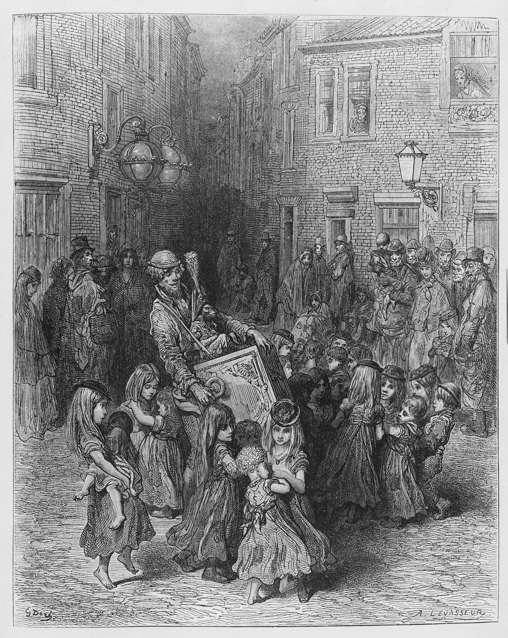 Varhany ve dvoře, ilustrace z „Londýna, pouť“, 1872 od Gustave Dore