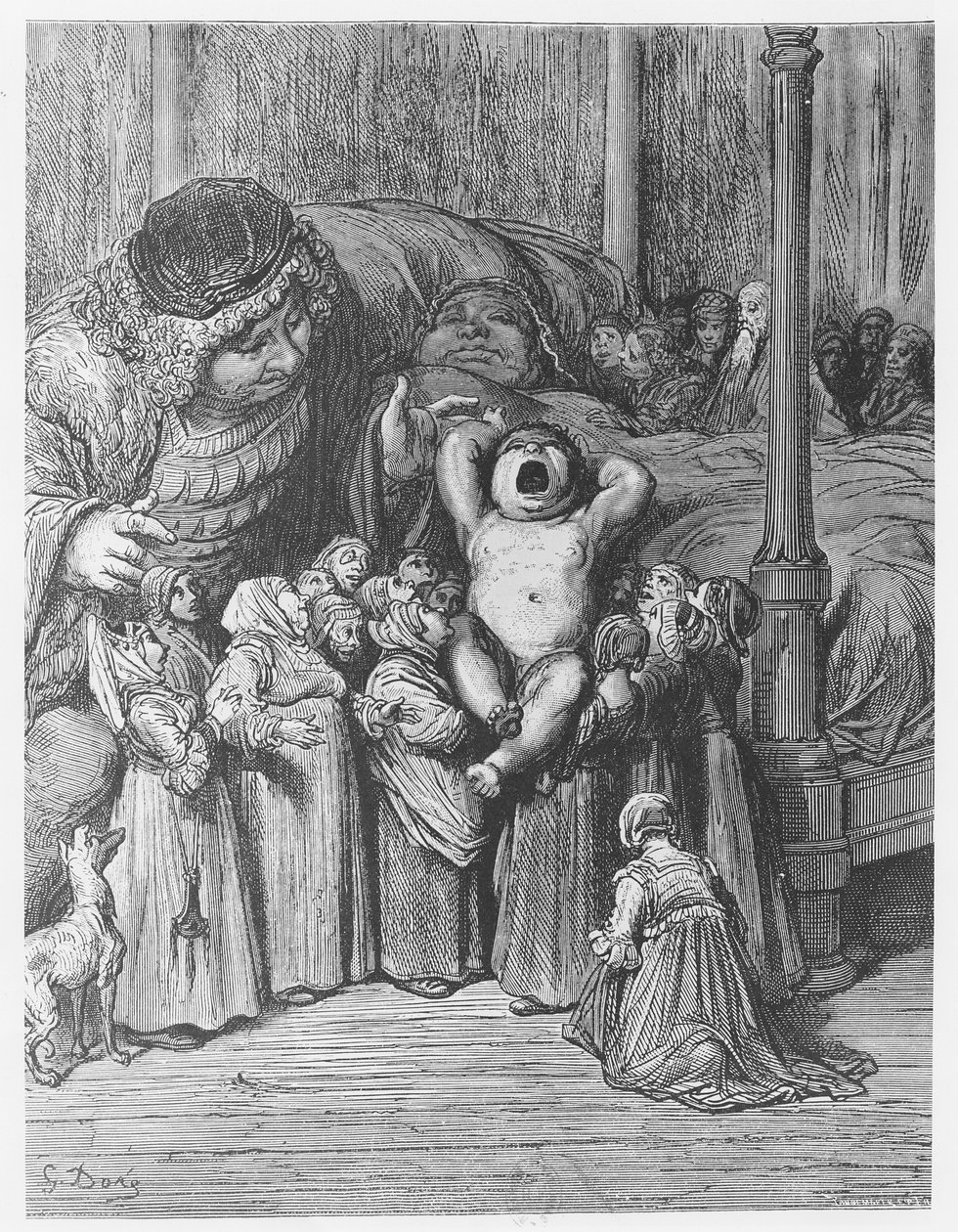 Zrození Gargantuy, ilustrace z „Gargantua a Pantagruel“, od Françoise Rabelaise od Gustave Dore