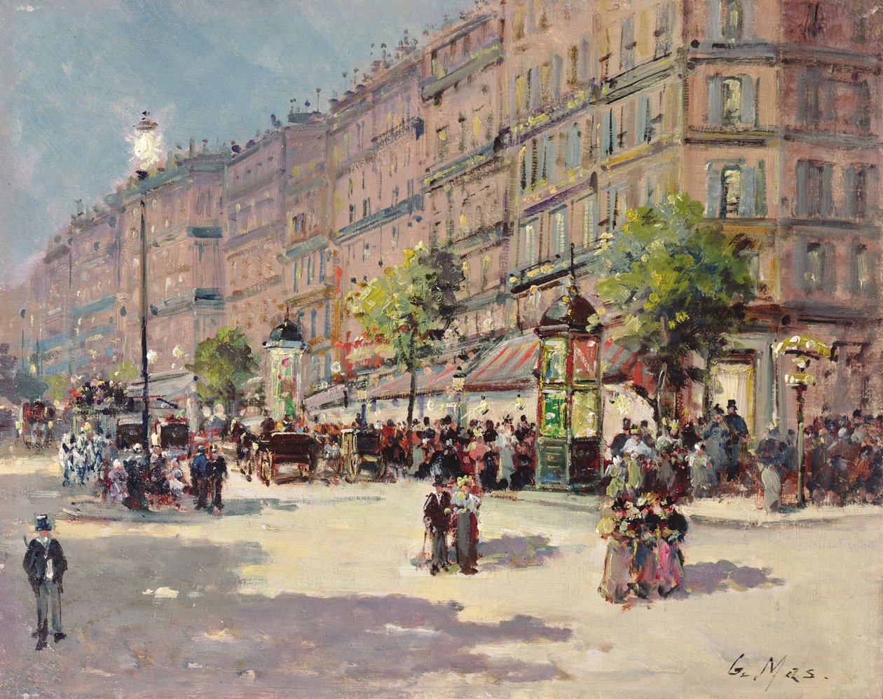 Olej z pařížské pouliční scény na panelu od Gustave Mascart