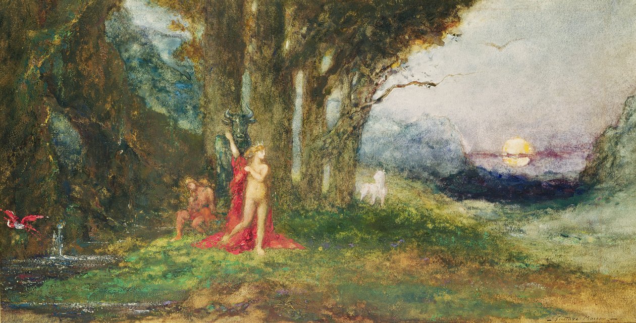 Pasiphae and the Bull, c.1876-80 (wc und kvaš na papíře) od Gustave Moreau