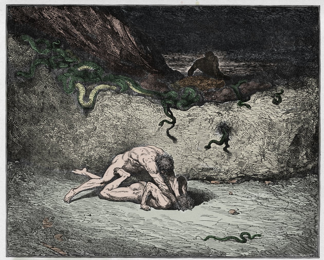 Inferno, Canto 30: Muka padělatelů v deváté Bolgii (Gianni Schicchi), ilustrace z Božské komedie od Dante Alighieriho, 1885 (digitálně kolorovaná rytina) od Gustave after Dore