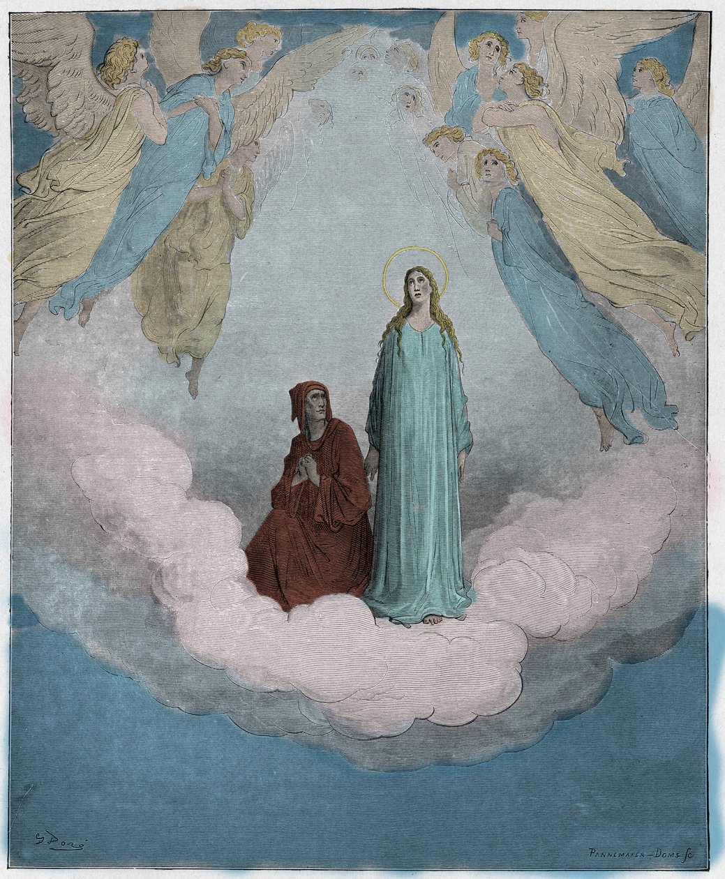 Paradiso, Canto 21: Blahoslavená Beatrice v sedmém kruhu, ilustrace z Božské komedie od Dante Alighieriho, 1885 (digitálně kolorovaná rytina) od Gustave after Dore