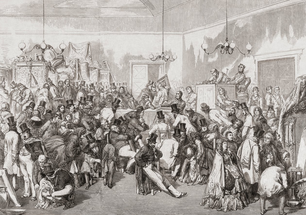 Probíhá aukce 19. století. od Gustave (after) Dore
