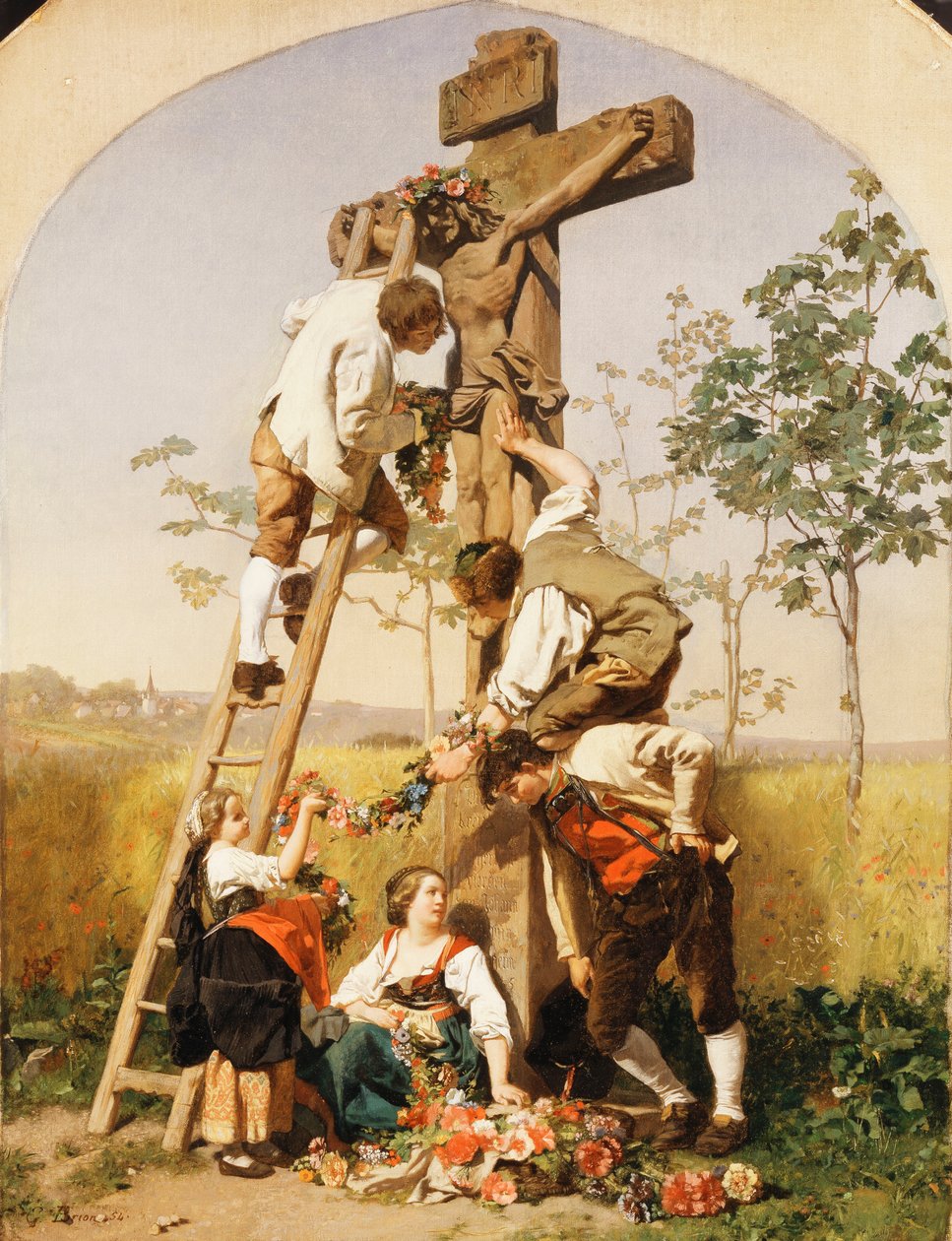 Decorating the Shrine, 1854 od Gustave Brion