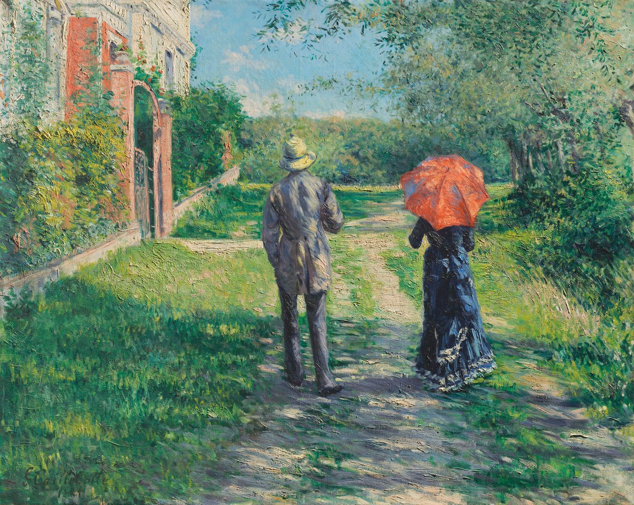 Němčina: Pár kráčející po stezce do kopce od Gustave Caillebotte