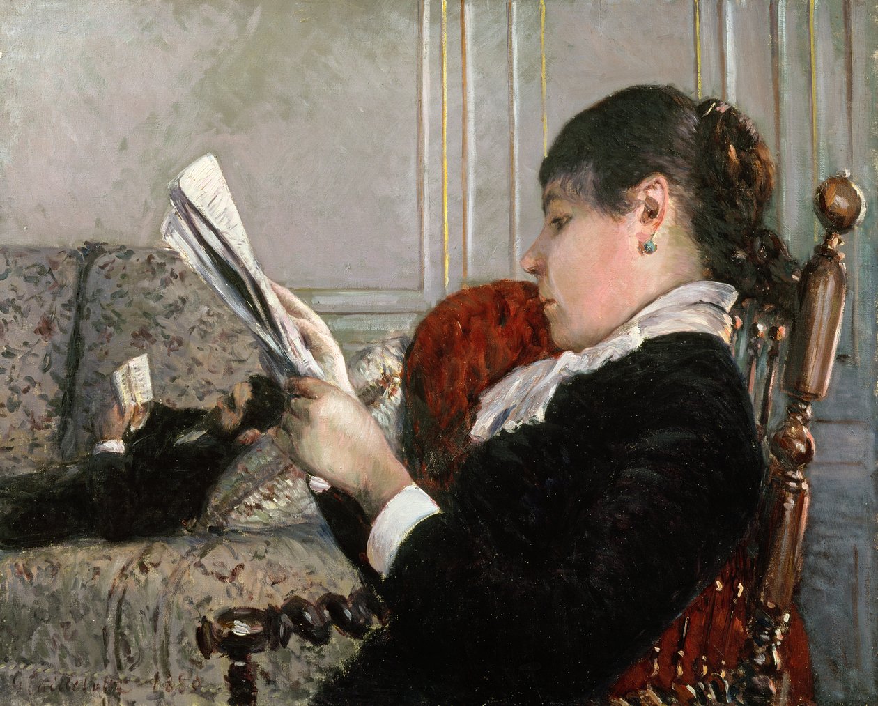 Interiér, žena si čte, 1880 od Gustave Caillebotte