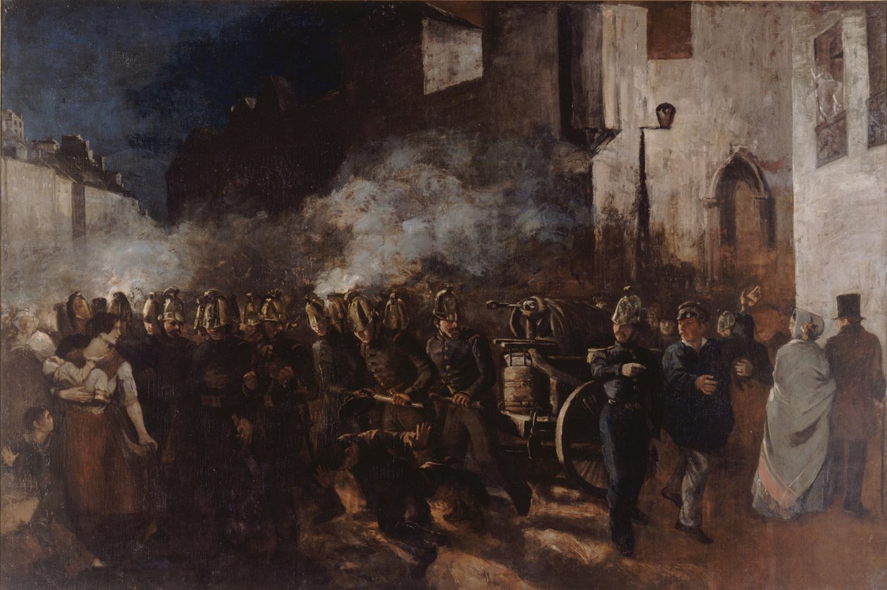 Hasiči běží k požáru od Gustave Courbet