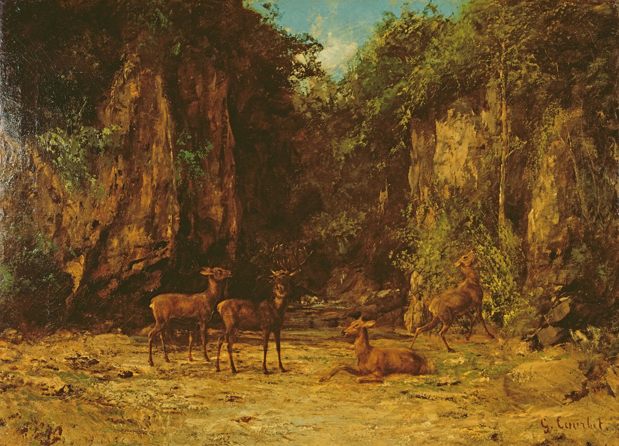 Stádo jelenů za soumraku od Gustave Courbet