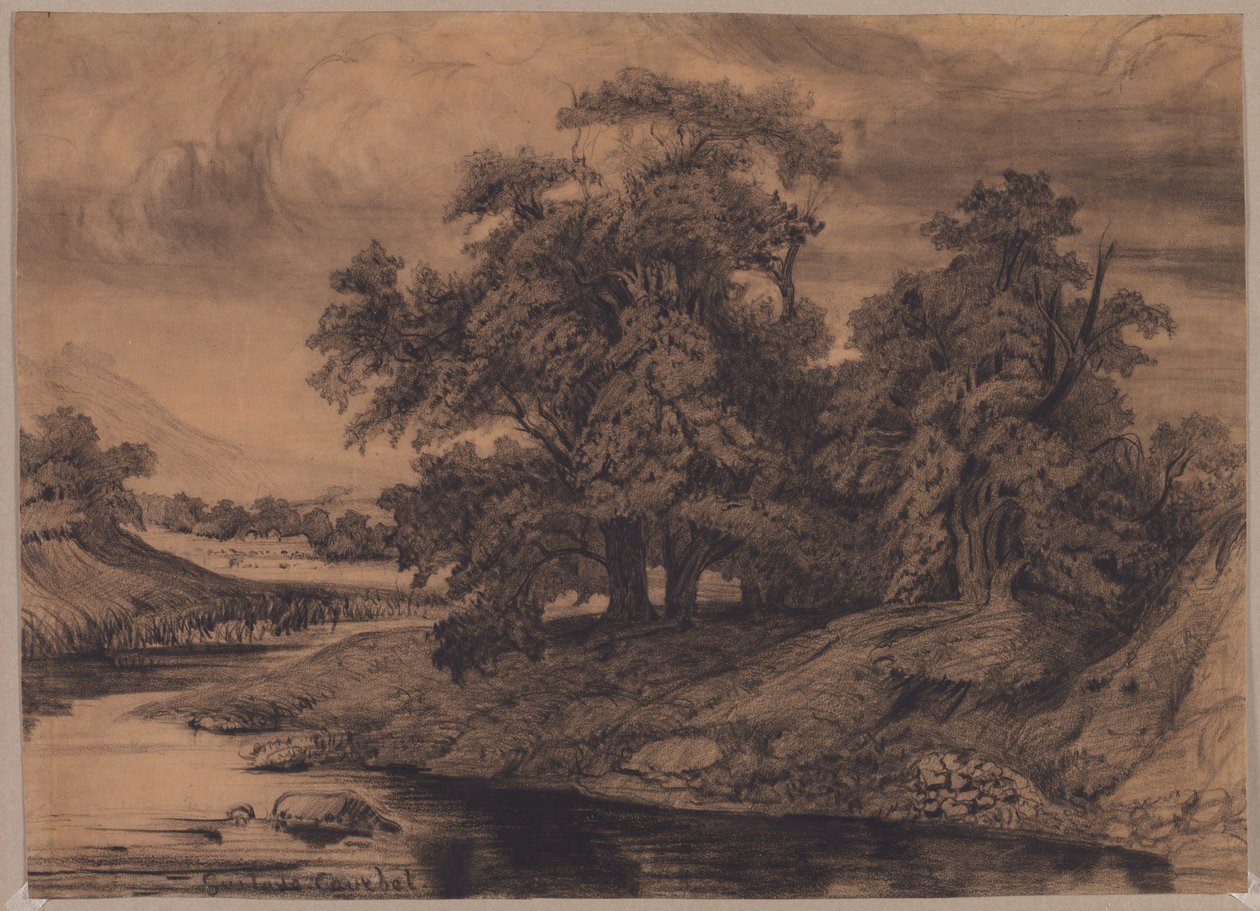 Krajina s velkými stromy, konec 60. let 19. století začátek 70. let 19. století. od Gustave Courbet
