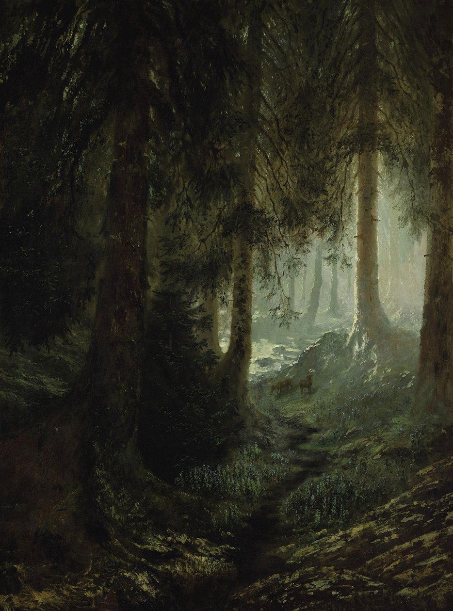 Jelen v lesní krajině od Gustave Dore