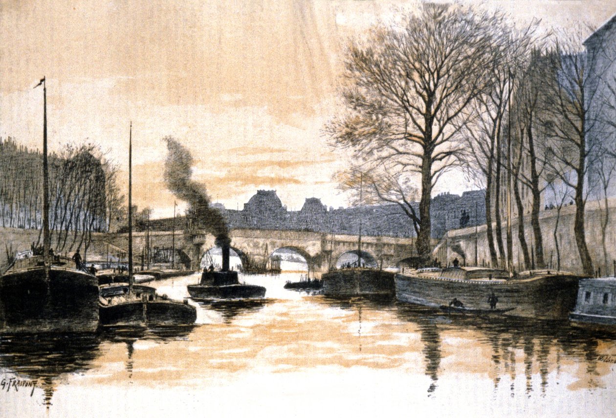 Paříž, řeka Seina a Pont Neuf od Gustave Fraipont