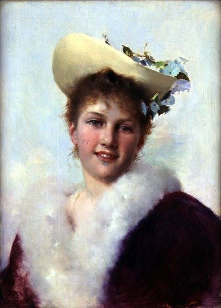 Velikonoční čepice (olej na desce) od Gustave Jacquet