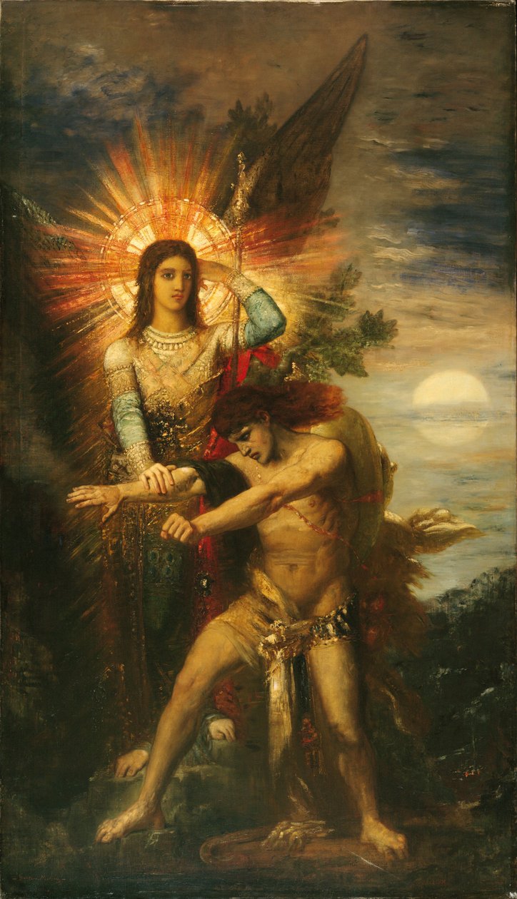 Jákob a anděl od Gustave Moreau