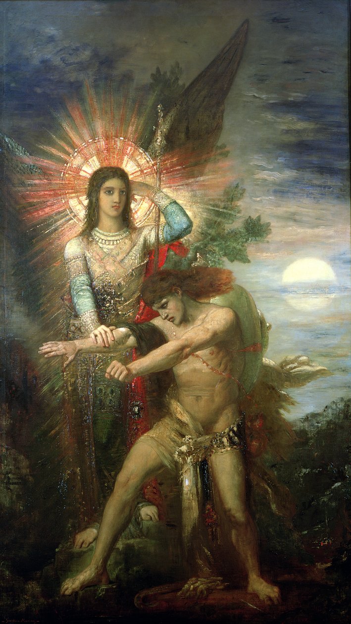 Jakub a anděl, 1878 od Gustave Moreau