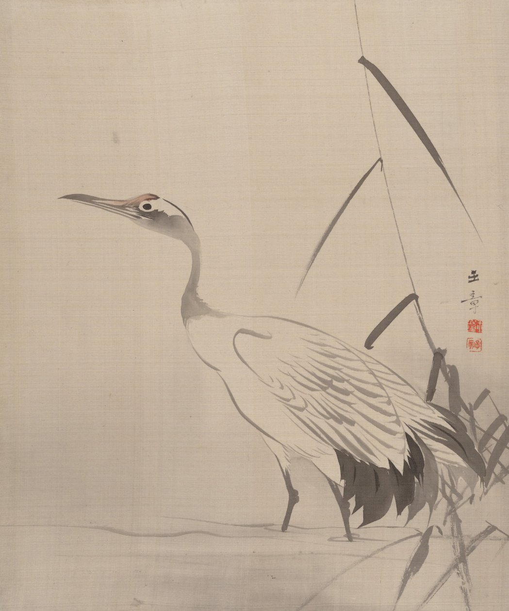Jeřáb mezi rákosím, 1887-92. od Gyokusho Kawabata