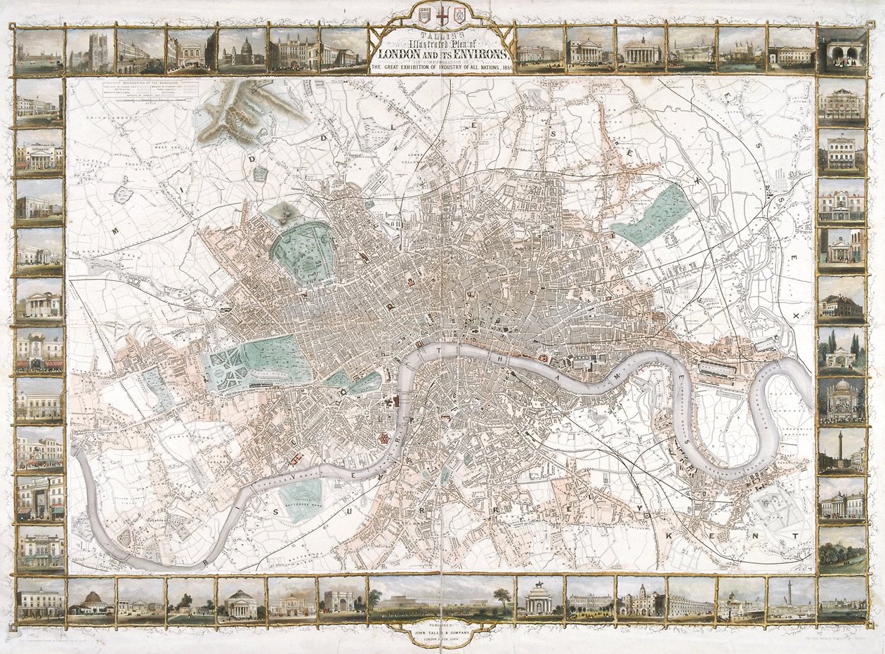 Mapa Londýna, 1851 od H Lacey