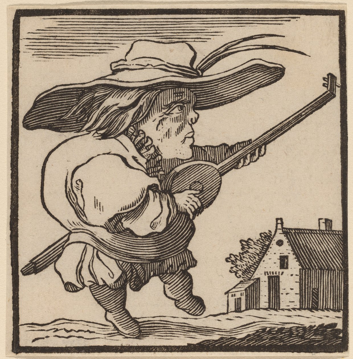 Hrbáč hrající na loutnu od H. Numan after Jacques Callot