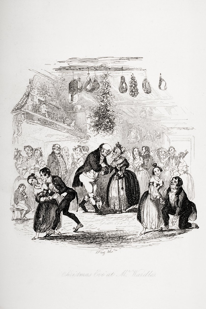 Štědrý večer u pana Wardlea, ilustrace z „The Pickwick Papers“ od Charlese Dickense (1812-70), vydané v roce 1837 od Hablot Knight Browne