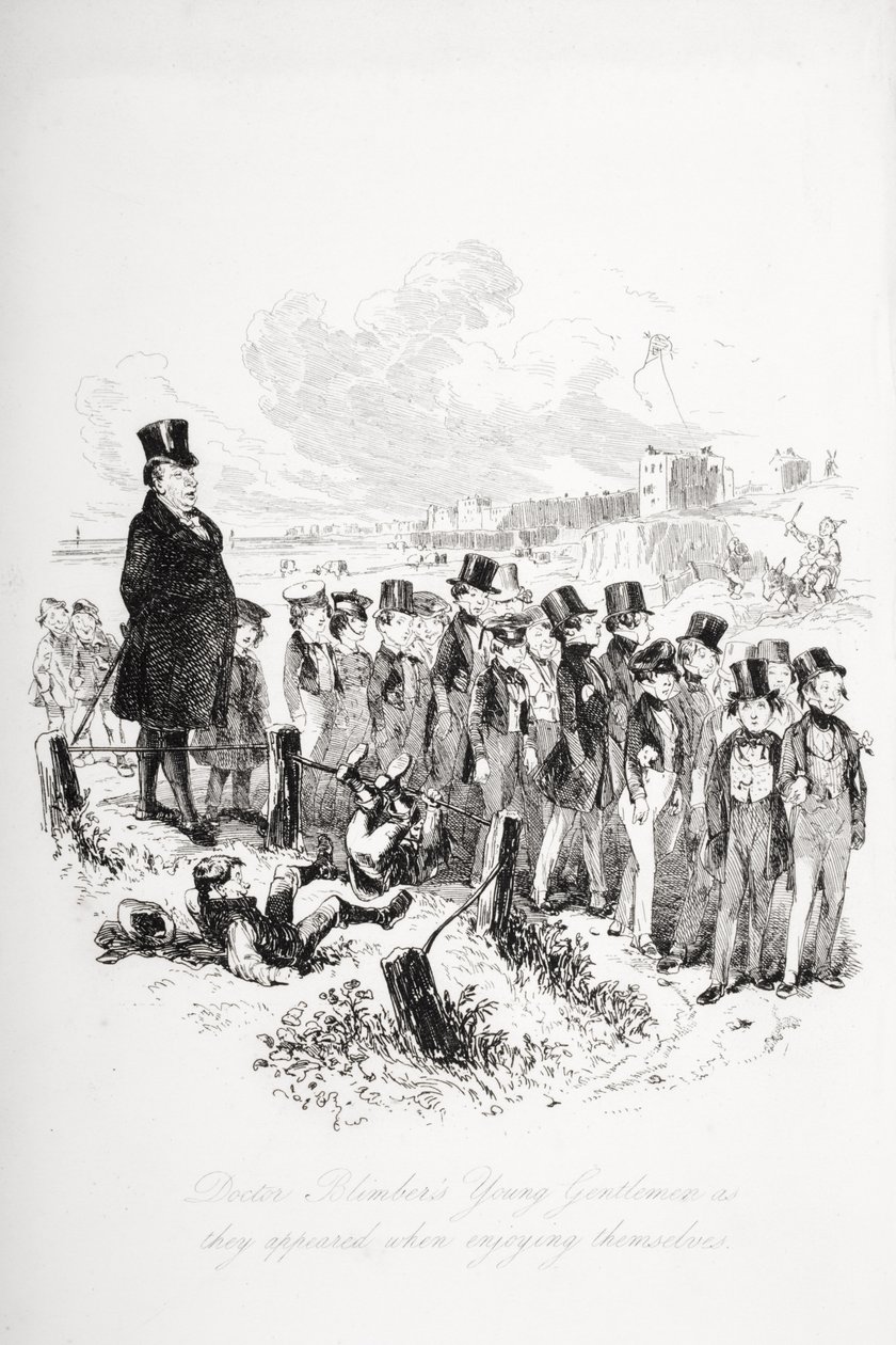 Mladí pánové doktora Blimbera, jak vypadali, když se bavili, ilustrace z „Dombeyho a syna“ od Charlese Dickense (1812-70) poprvé vydaná v roce 1848 od Hablot Knight Browne