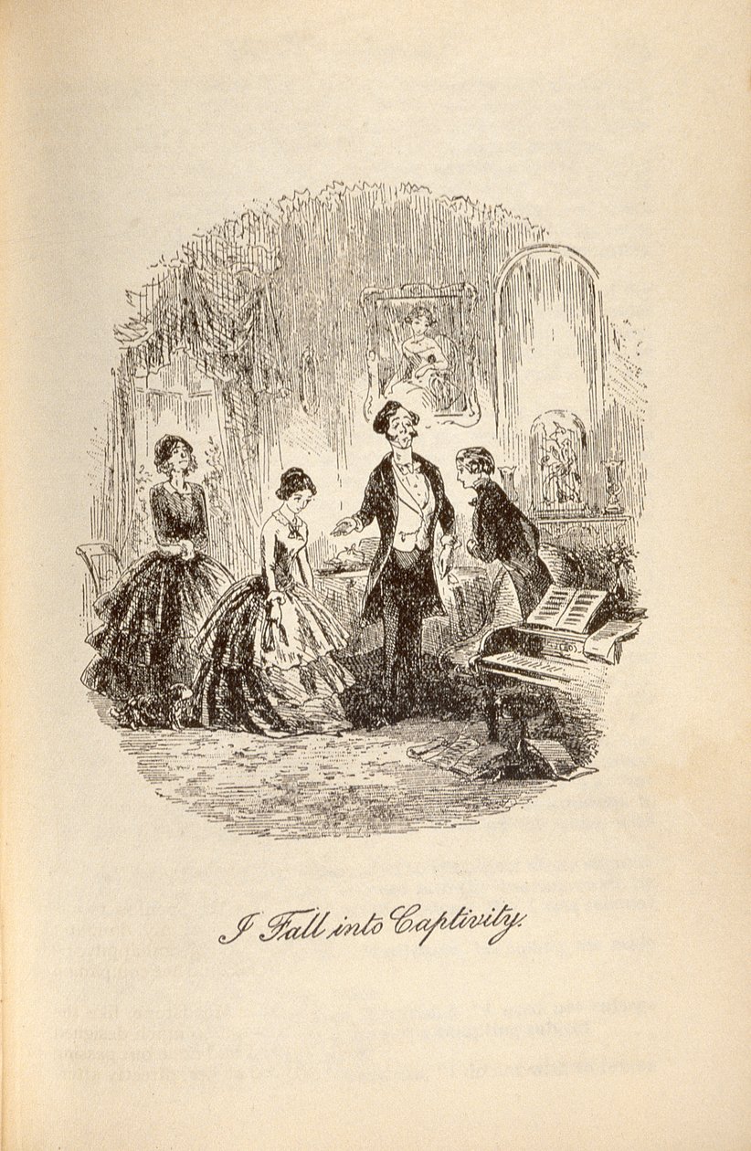 "Upadám do zajetí" z knihy "David Copperfield" od Charlese Dickense (1812-70) od Hablot Knight Browne