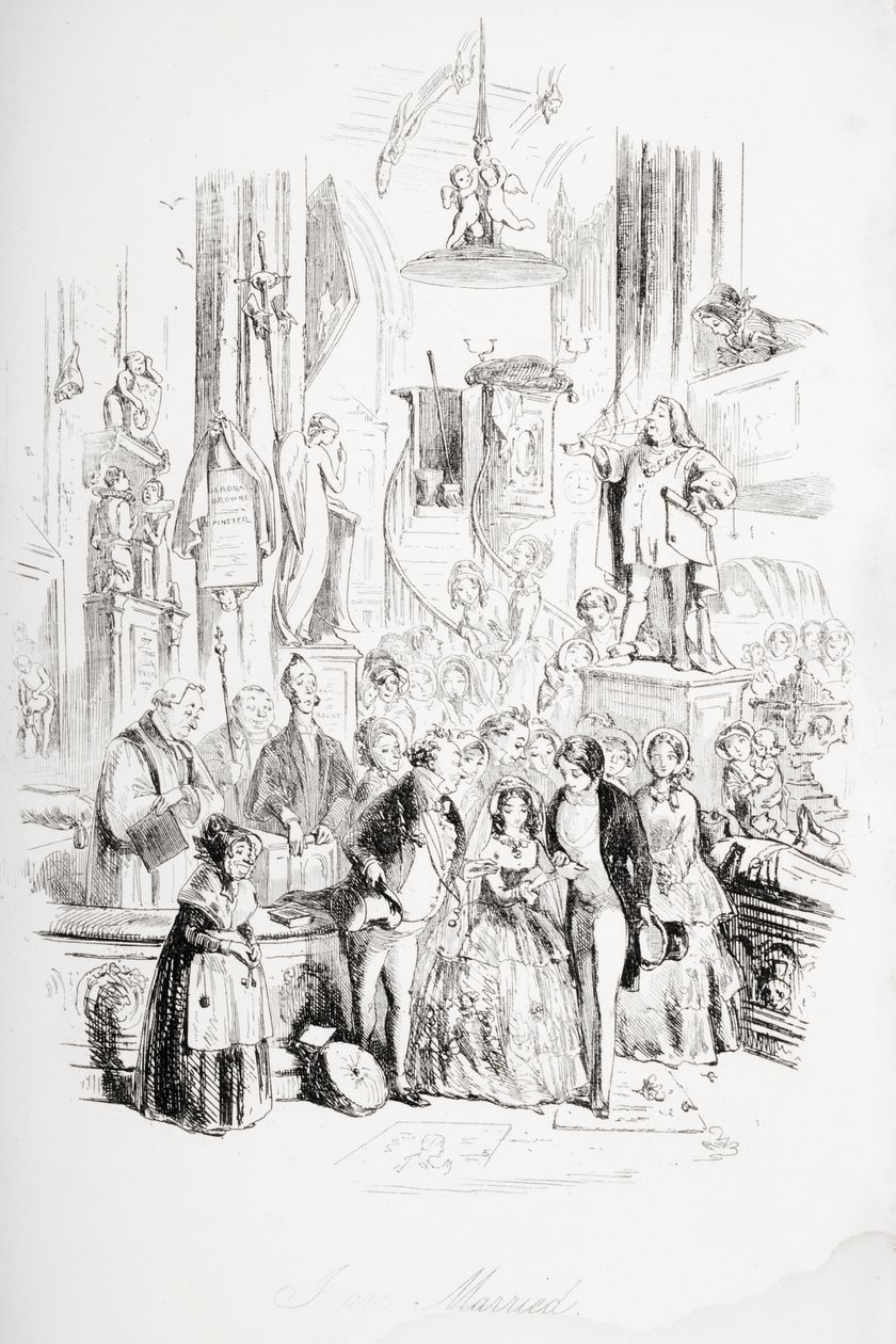 Jsem ženatý, ilustrace z „Davida Copperfielda“ od Charlese Dickense (1812–70), poprvé vydaná v roce 1850 od Hablot Knight Browne