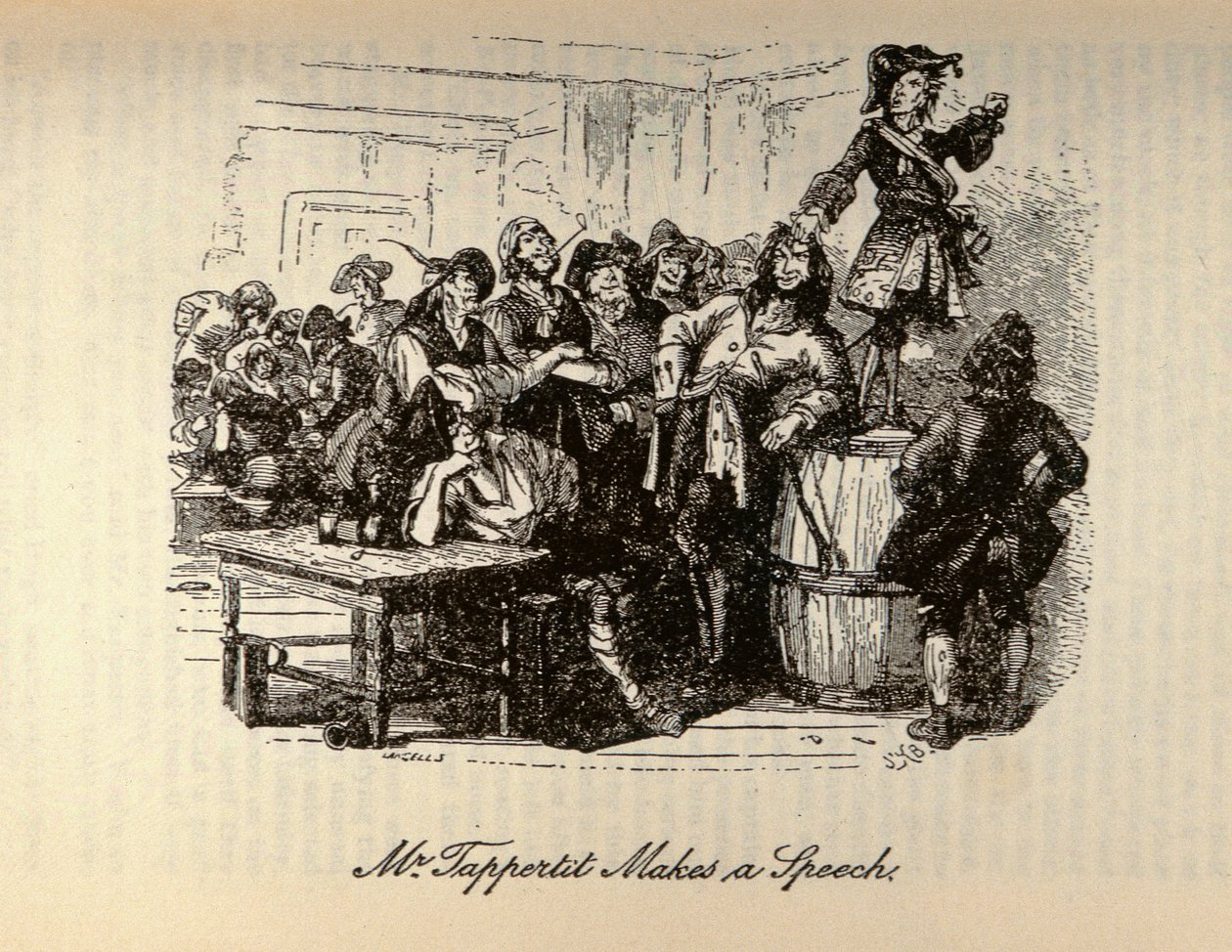 "Pan Tappertit pronáší řeč" z knihy "Barnaby Rudge" od Charlese Dickense (1812-70) od Hablot Knight Browne