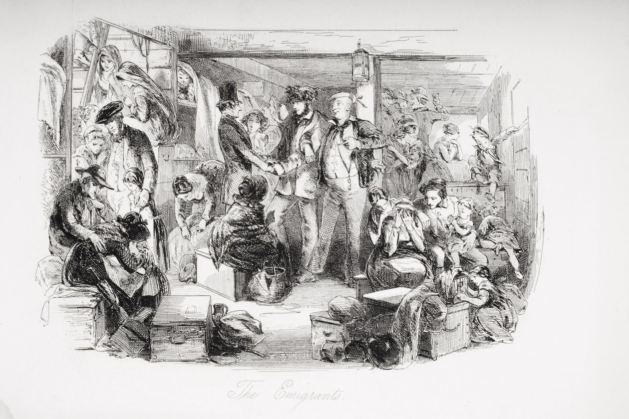 Emigranti, ilustrace z „Davida Copperfielda“ od Charlese Dickense (1812-70) poprvé publikována v roce 1850 (litho) od Hablot Knight Browne