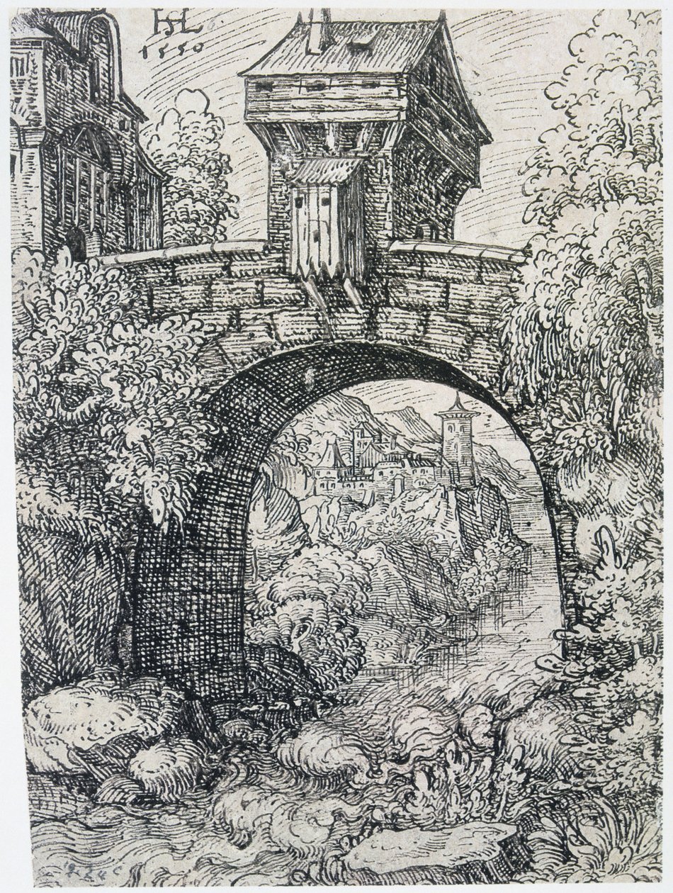Krajina s mostem, 1550 od Hanns Sebald Lautensack