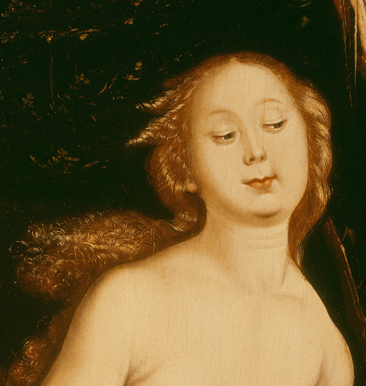 Detail od Evy, hada a smrti olej na detailu panelu 35456 od Hans Baldung Grien