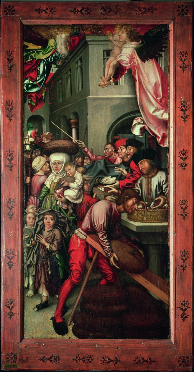Bugnonův oltář: pravý panel zobrazující charitu, kolem roku 1507 od Hans Fries