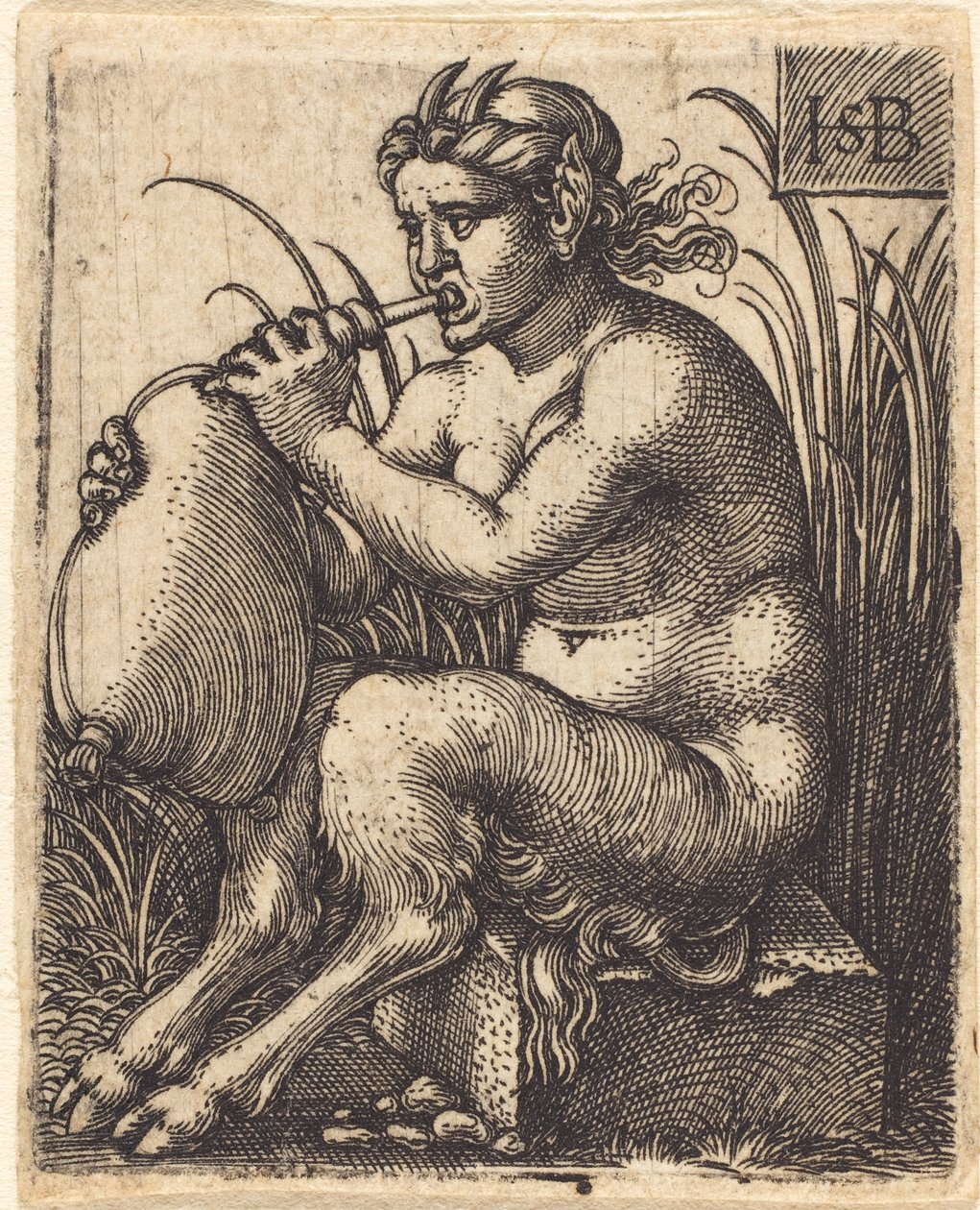 Satyrka hrající na dudy, asi 1525-50 od Hans Sebald Beham