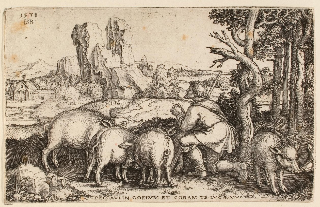 Marnotratný syn s prasaty, 1538 od Hans Sebald Beham