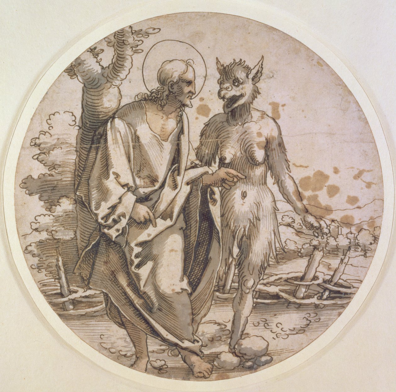 The Temptation of Christ, c.1522 (pero a inkoust, wc a mytí na papíře) od Hans Sebald Beham