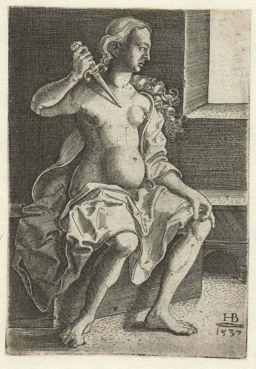 Lucretia si vrazí nůž do hrudi od Hans Brosamer