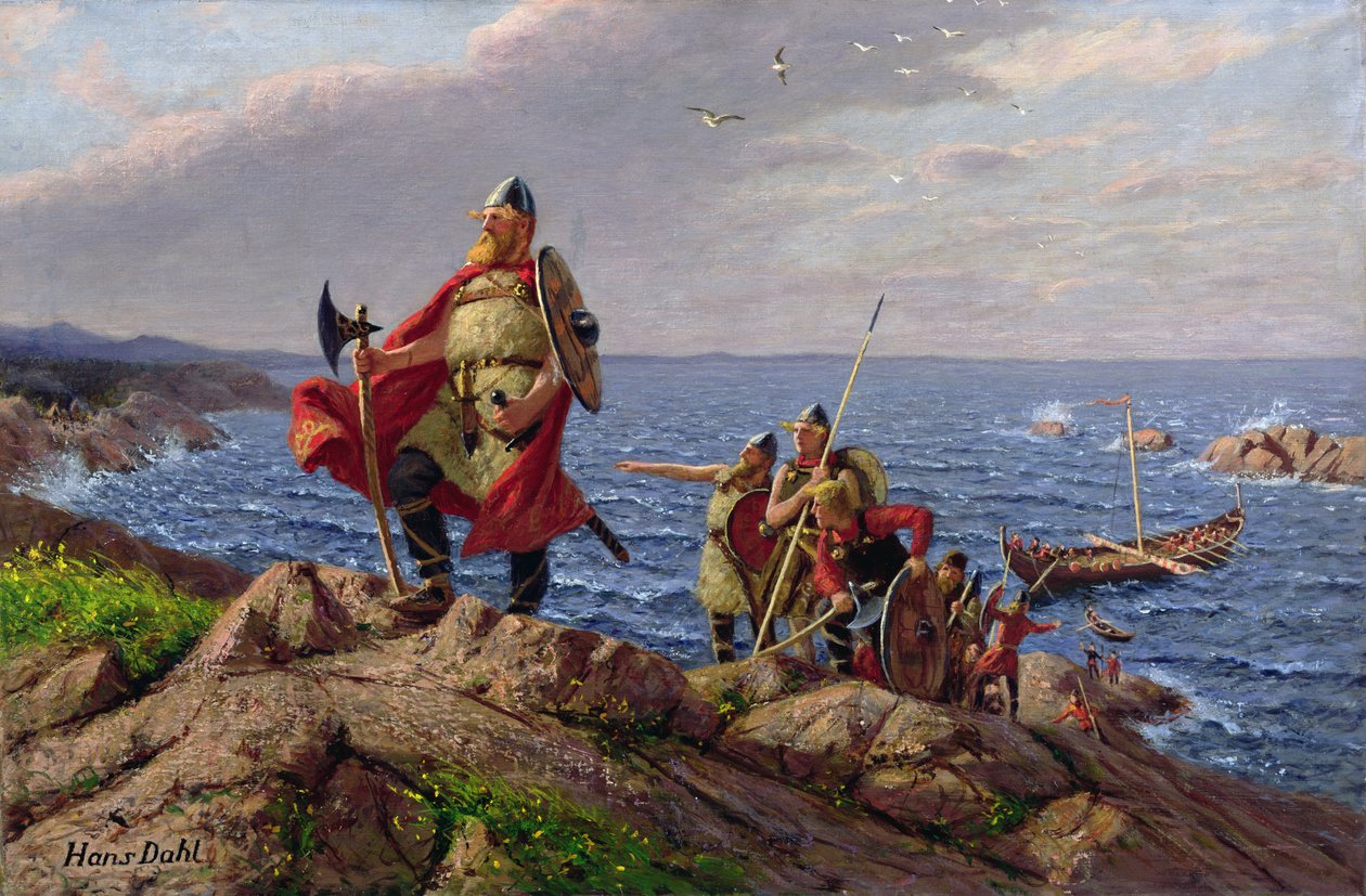 Leif Eriksson objevuje Ameriku (olej na plátně) od Hans Dahl