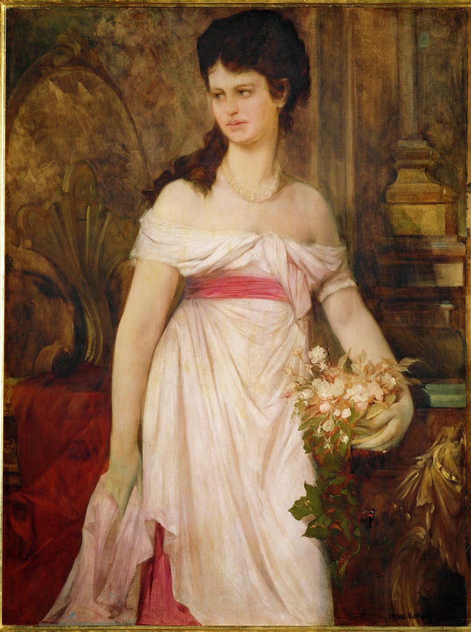 Dáma v bílém ... (malba na plátně) od Hans Makart