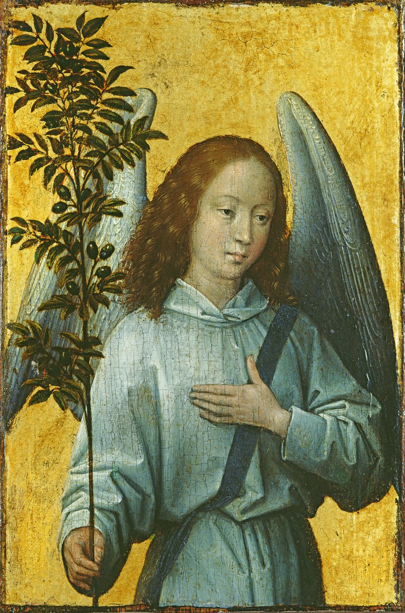 Anděl drží olivovou ratolest od Hans Memling